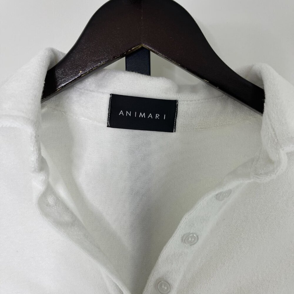 Animari Women's White Solid Ruched Plunge Front Collared Top Blouse Shirt Size S - Picture 3 of 7